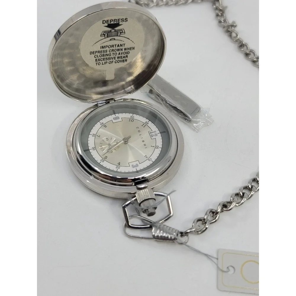 Colibri Quartz Pocket Watch Stainless Steel New Working Conditon With Chain